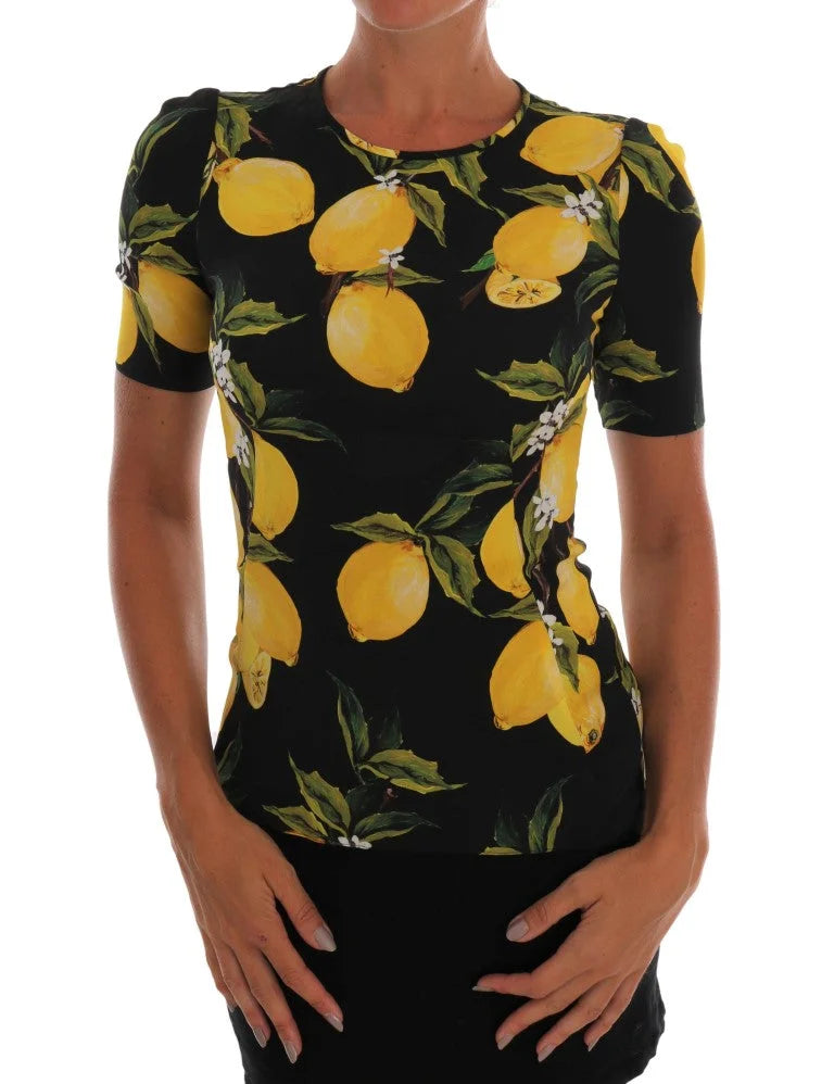 Dolce & Gabbana Multicolor Lemon Silk Stretch T-Shirt - IT36|XXS - Blouses