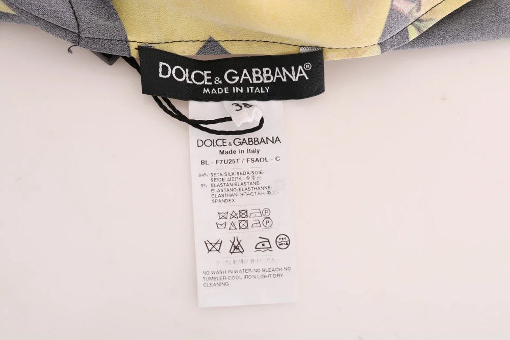 Dolce & Gabbana Multicolor Lemon Silk Stretch T-Shirt - IT36|XXS - Blouses