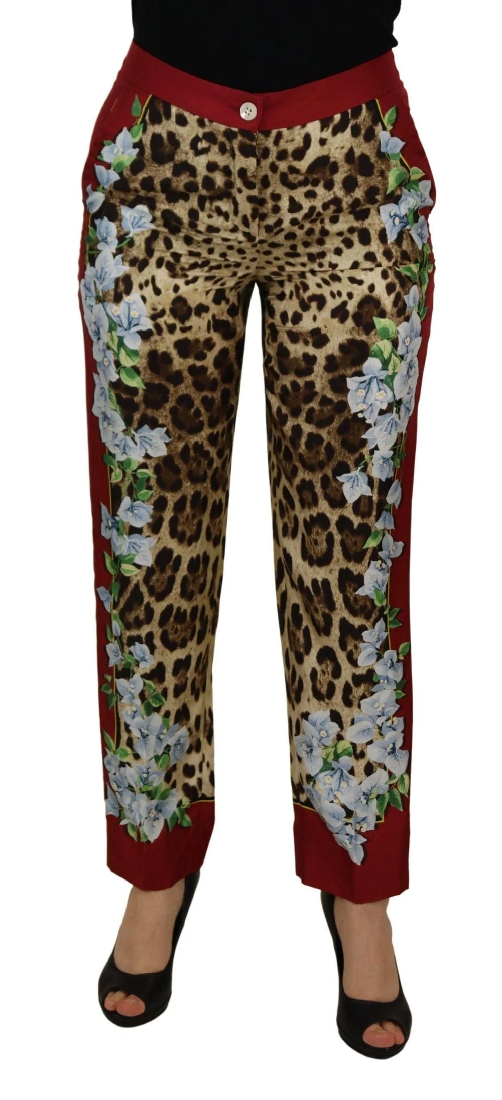 Dolce & Gabbana Multicolor Leopard Flora Printed Mid Waist Trouser Pants - IT40|S - Trousers