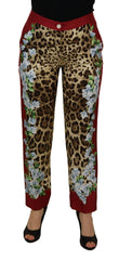Dolce & Gabbana Multicolor Leopard Flora Printed Mid Waist Trouser Pants - IT40|S - Trousers