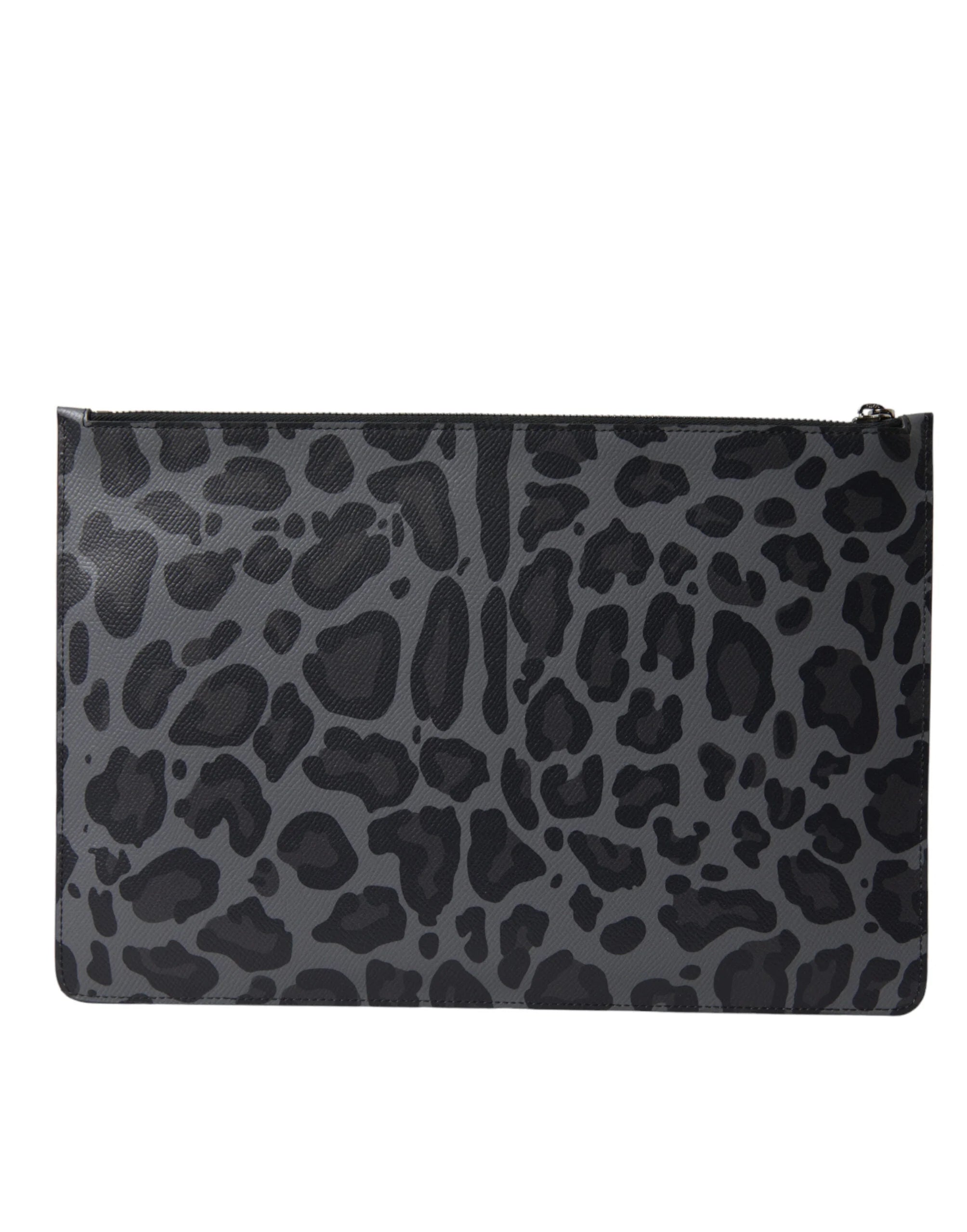 Dolce & Gabbana Multicolor Leopard Jacquard Logo Plaque Document Briefcase Bag