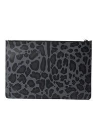 Dolce & Gabbana Multicolor Leopard Jacquard Logo Plaque Document Briefcase Bag