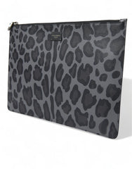Dolce & Gabbana Multicolor Leopard Jacquard Logo Plaque Document Briefcase Bag