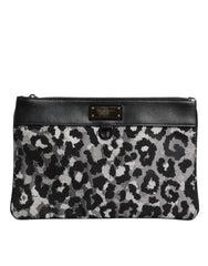 Dolce & Gabbana Multicolor Leopard Jacquard Logo Plaque Men Pouch Bag - Clutch Bags