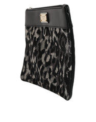 Dolce & Gabbana Multicolor Leopard Jacquard Logo Plaque Men Pouch Bag - Clutch Bags