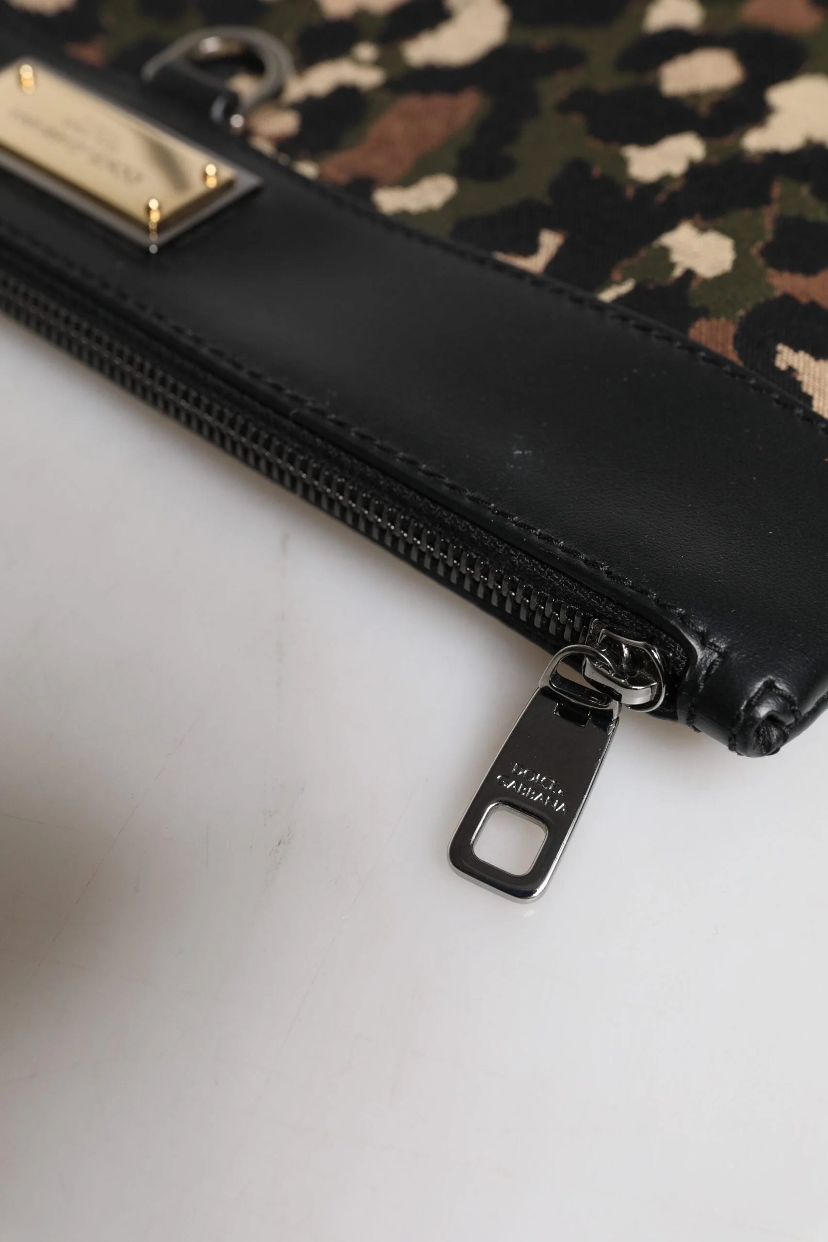 Dolce & Gabbana Multicolor Leopard Jacquard Print Logo Plaque Pouch Bag - Clutch Bags