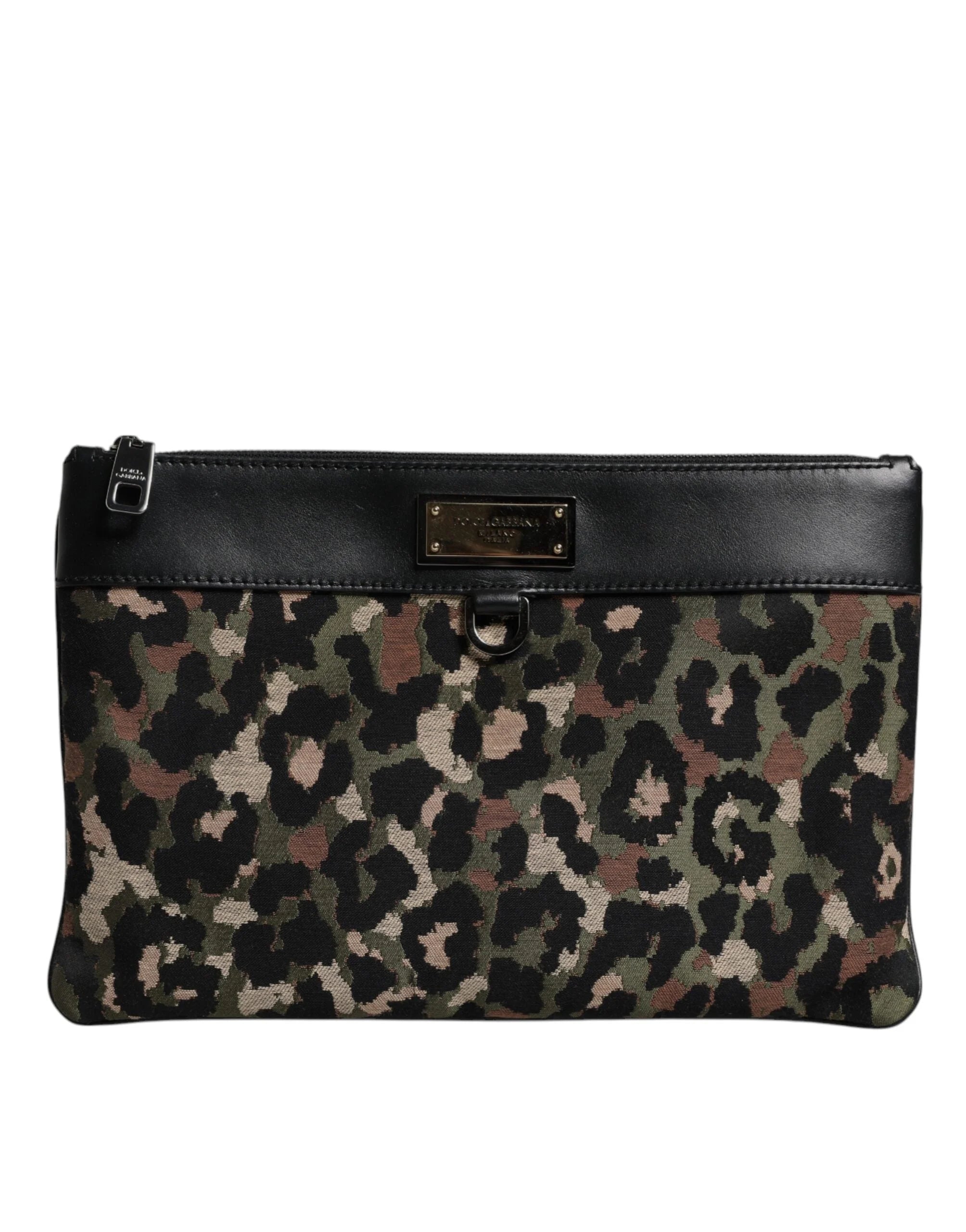 Dolce & Gabbana Multicolor Leopard Jacquard Print Logo Plaque Pouch Bag - Clutch Bags