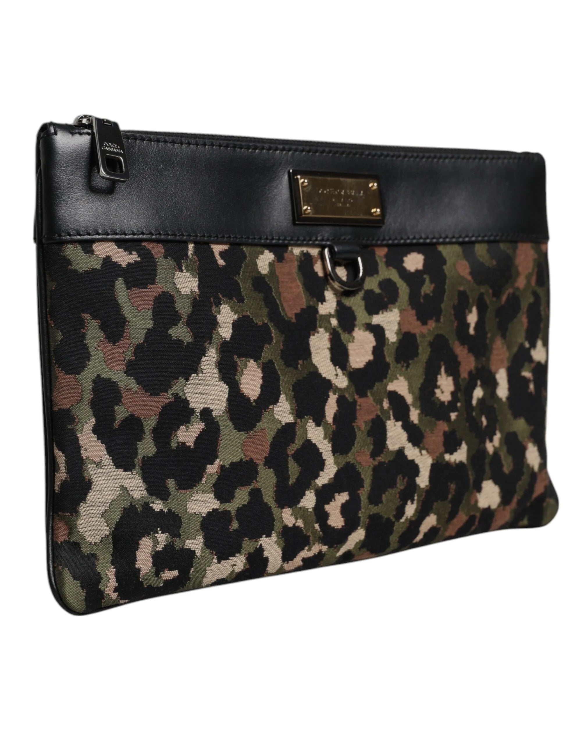 Dolce & Gabbana Multicolor Leopard Jacquard Print Logo Plaque Pouch Bag - Clutch Bags