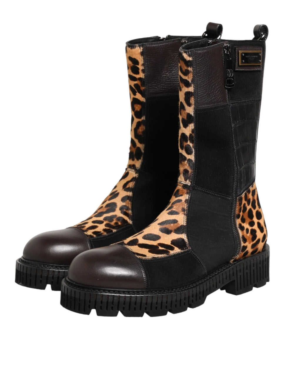 Dolce & Gabbana Multicolor Leopard Mid Calf Boots Shoes - EU44/US11 - Boots