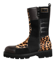 Dolce & Gabbana Multicolor Leopard Mid Calf Boots Shoes - EU44/US11
