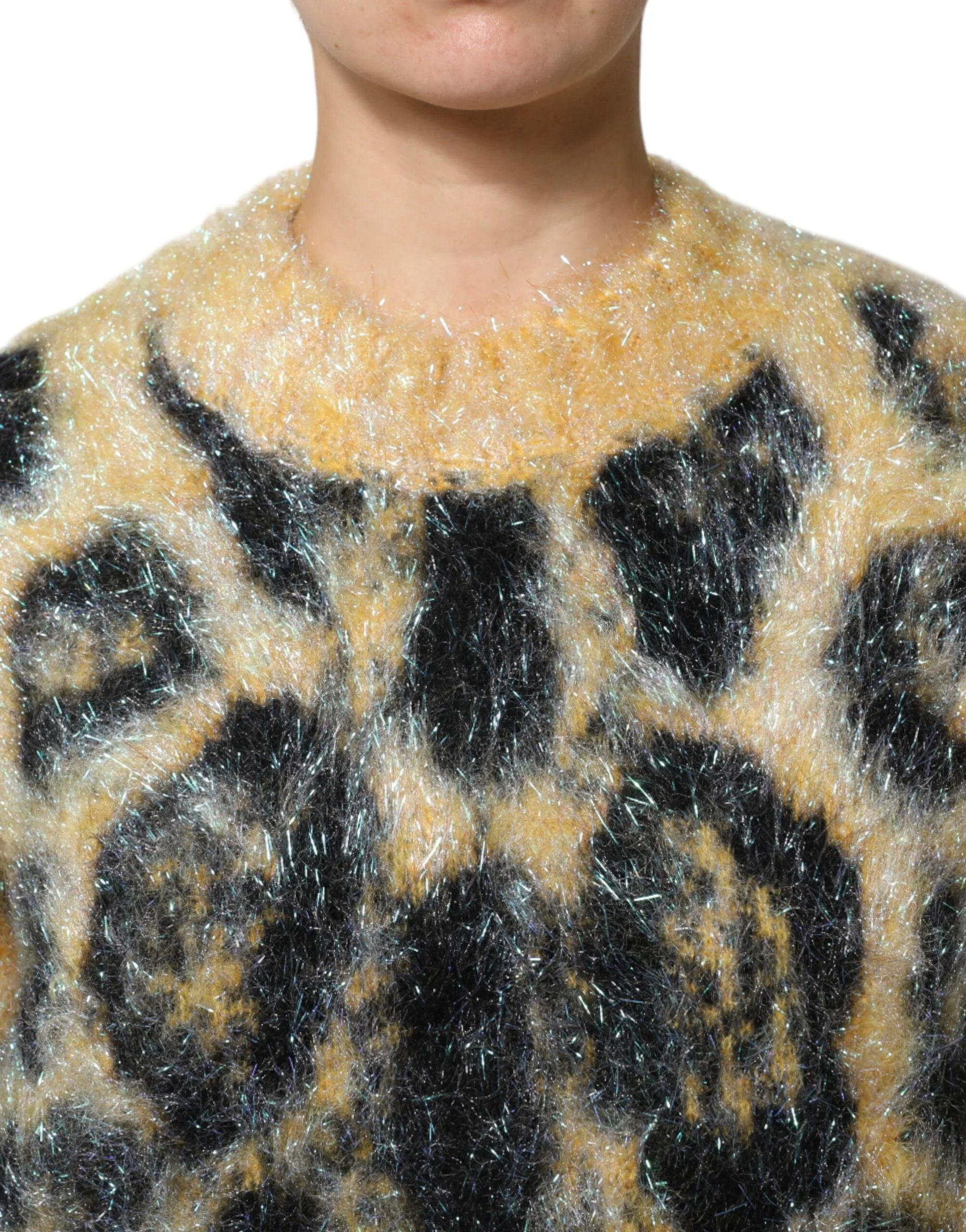 Dolce & Gabbana Multicolor Leopard Mohair Crew Neck Sweater - Sweaters