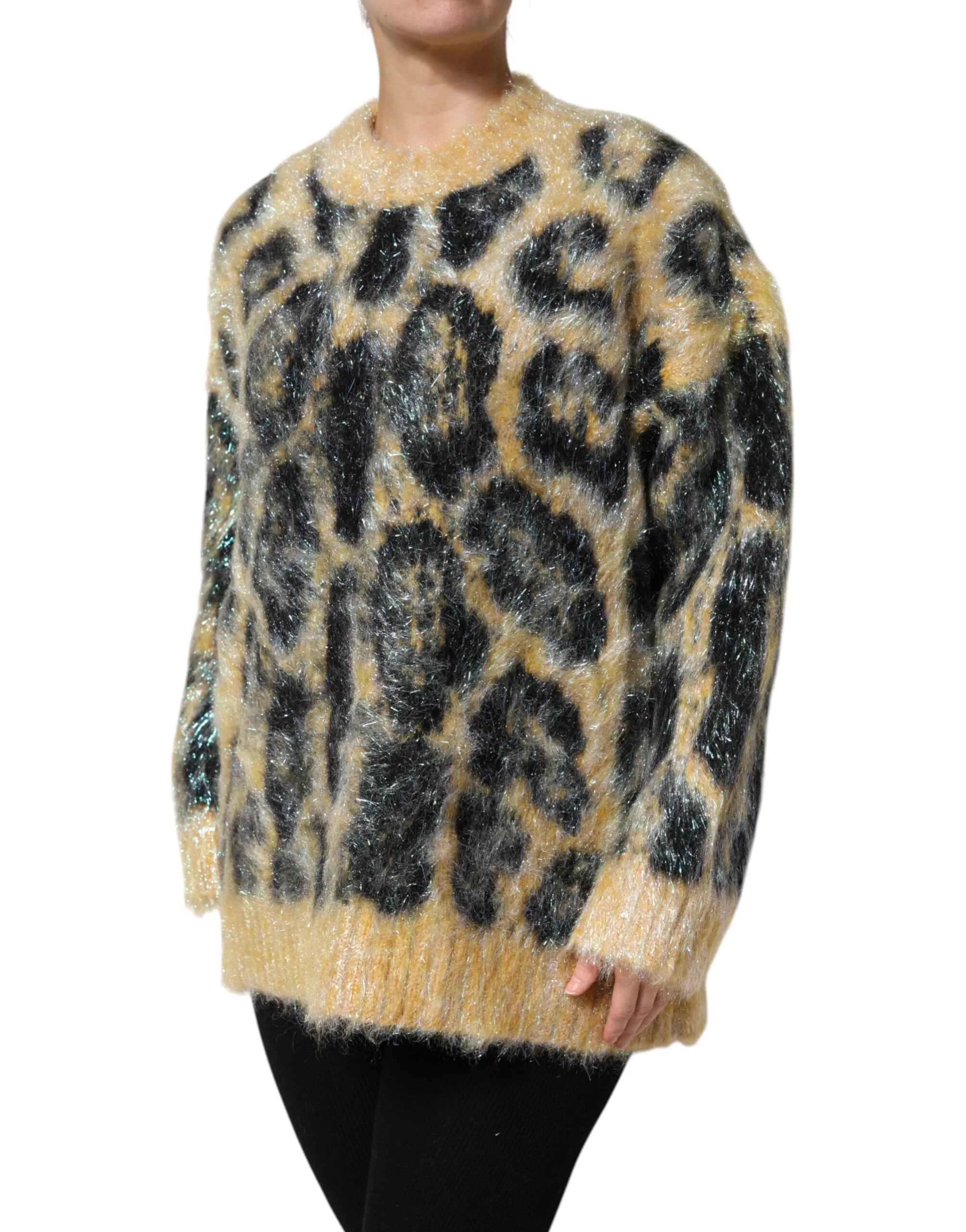 Dolce & Gabbana Multicolor Leopard Mohair Crew Neck Sweater - Sweaters