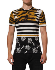 Dolce & Gabbana Multicolor Leopard Palm Leaf Men Crew Neck T-shirt - T-Shirts