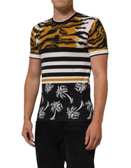 Dolce & Gabbana Multicolor Leopard Palm Leaf Men Crew Neck T-shirt - IT44 | XS - T-Shirts