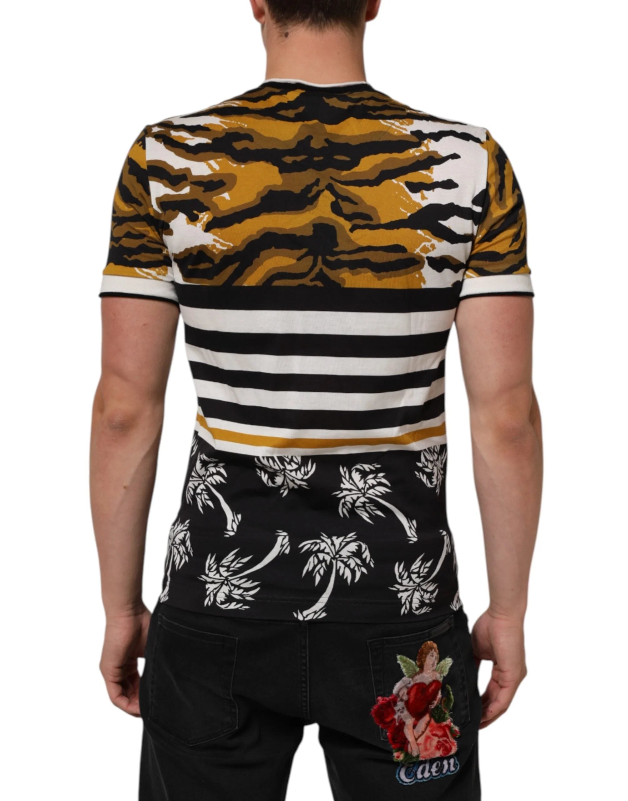 Dolce & Gabbana Multicolor Leopard Palm Leaf Men Crew Neck T-shirt - IT44 | XS - T-Shirts
