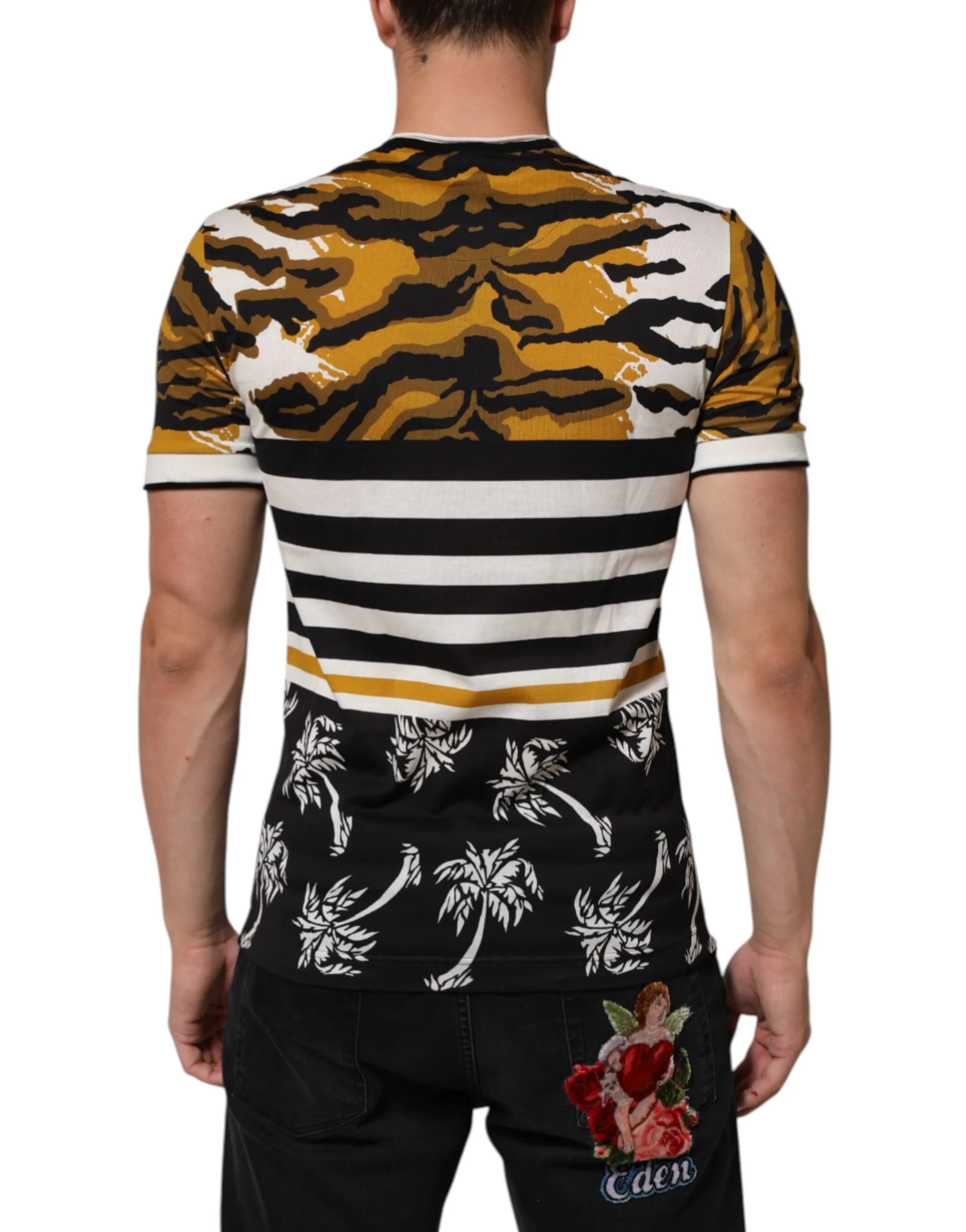 Dolce & Gabbana Multicolor Leopard Palm Leaf Men Crew Neck T-shirt - T-Shirts