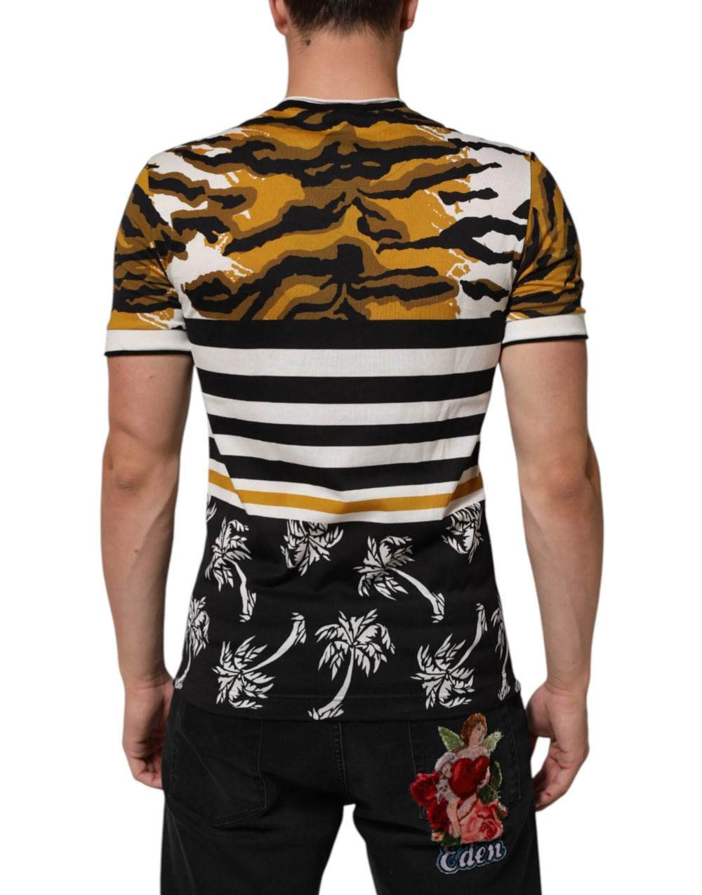 Dolce & Gabbana Multicolor Leopard Palm Leaf Men Crew Neck T-shirt - T-Shirts