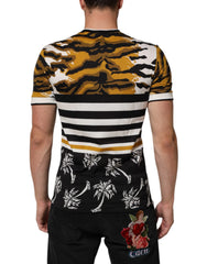 Dolce & Gabbana Multicolor Leopard Palm Leaf Men Crew Neck T-shirt - T-Shirts