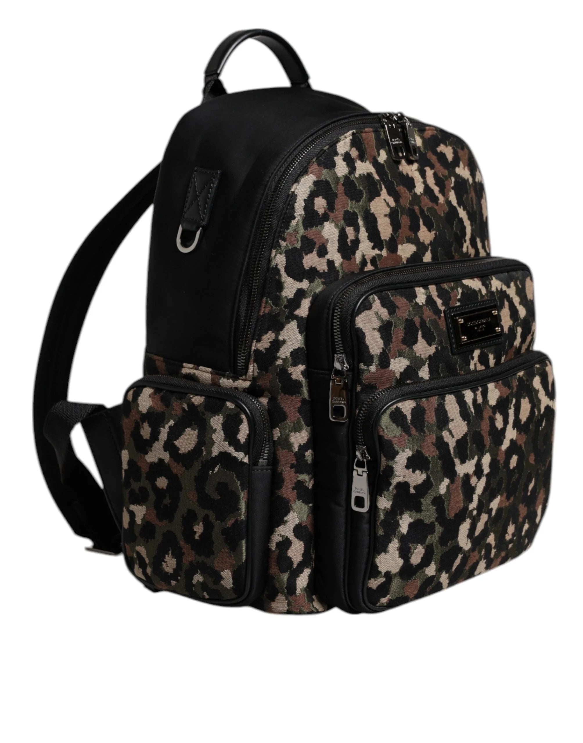 Dolce & Gabbana Multicolor Leopard Print DG Logo Plaque Men Backpack Bag - Backpacks