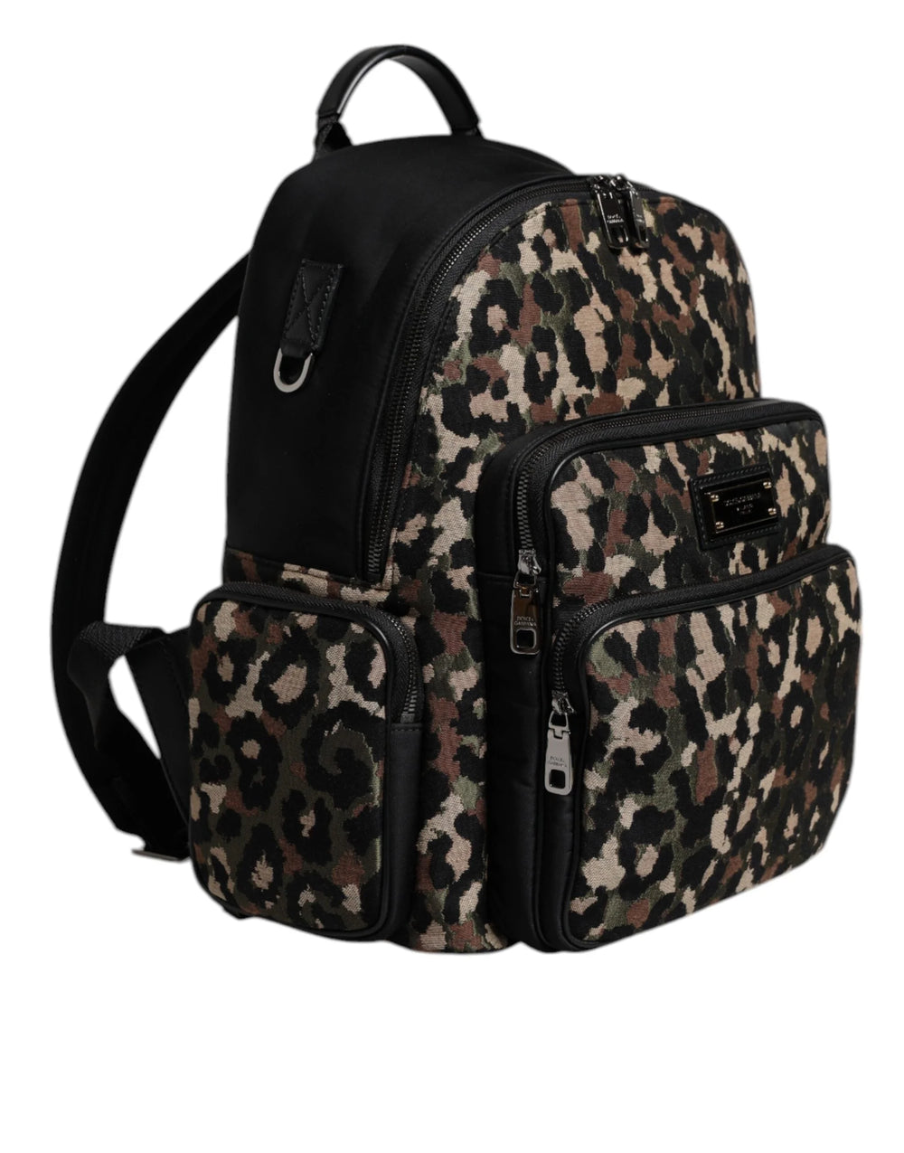 Dolce & Gabbana Multicolor Leopard Print DG Logo Plaque Men Backpack Bag - Backpacks