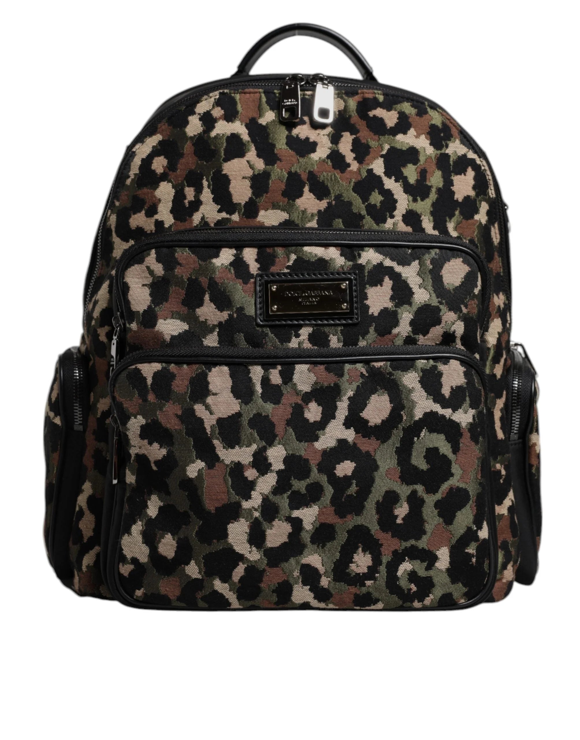 Dolce & Gabbana Multicolor Leopard Print DG Logo Plaque Men Backpack Bag - Backpacks