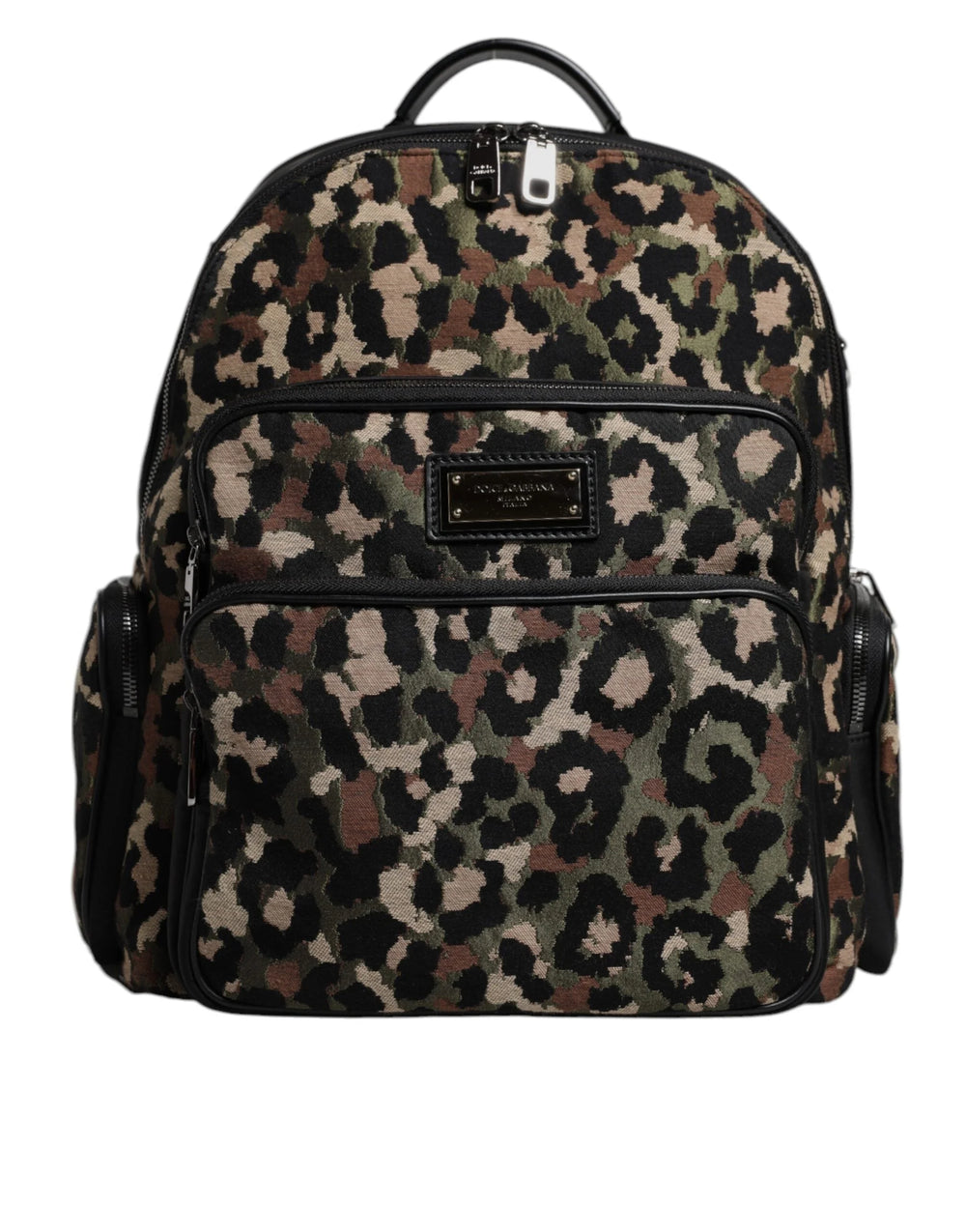 Dolce & Gabbana Multicolor Leopard Print DG Logo Plaque Men Backpack Bag - Backpacks