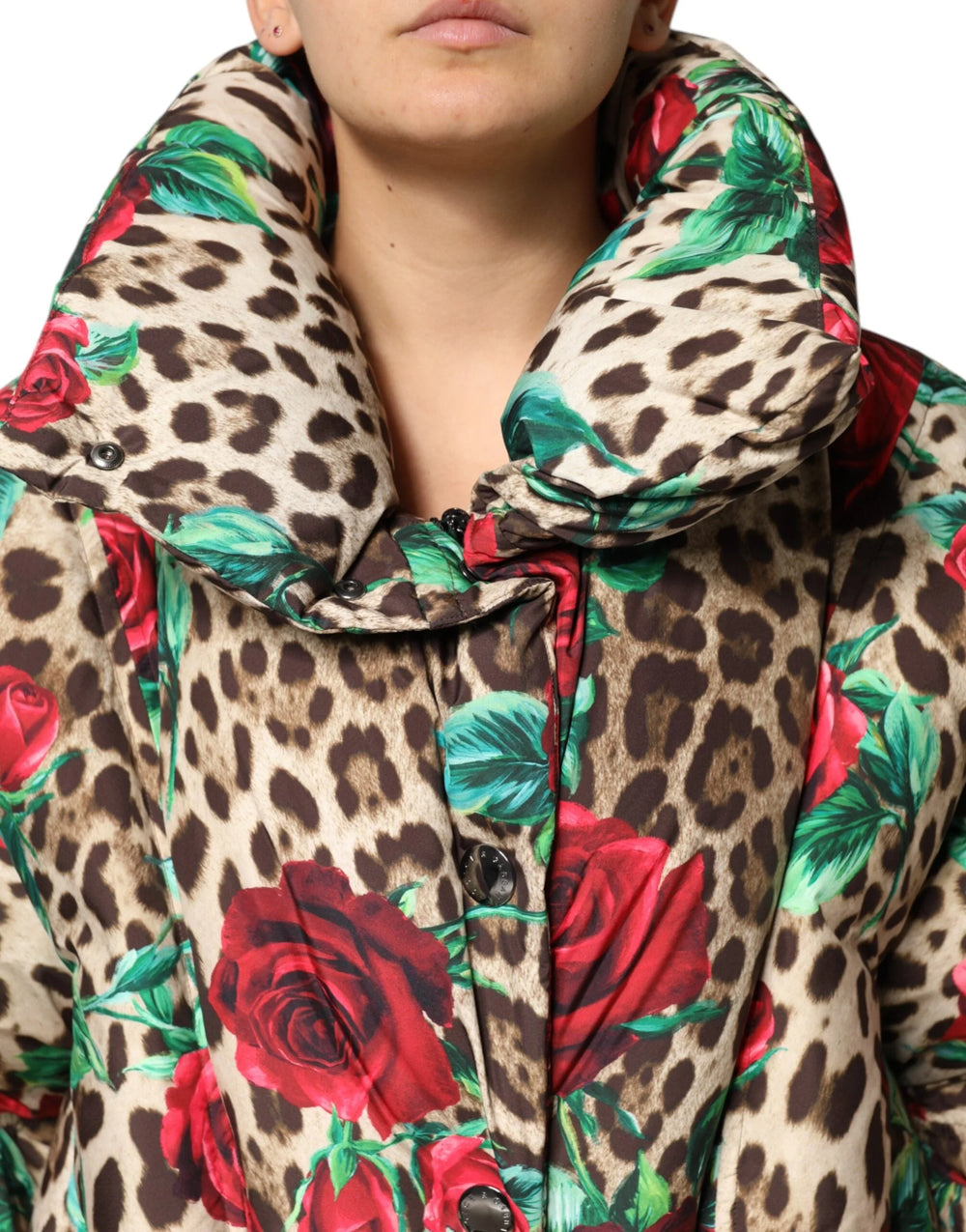 Dolce & Gabbana Multicolor Leopard Rose Puffer Quilted Jacket - IT40|S - Puffer Jackets