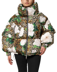 Dolce & Gabbana Multicolor Leopard Rose Puffer Quilted Jacket - IT40|S - Puffer Jackets