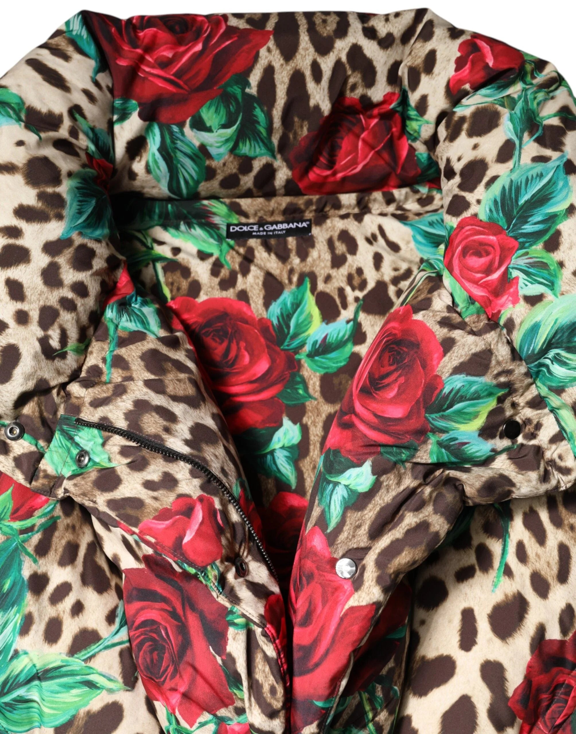 Dolce & Gabbana Multicolor Leopard Rose Puffer Quilted Jacket - IT40|S - Puffer Jackets