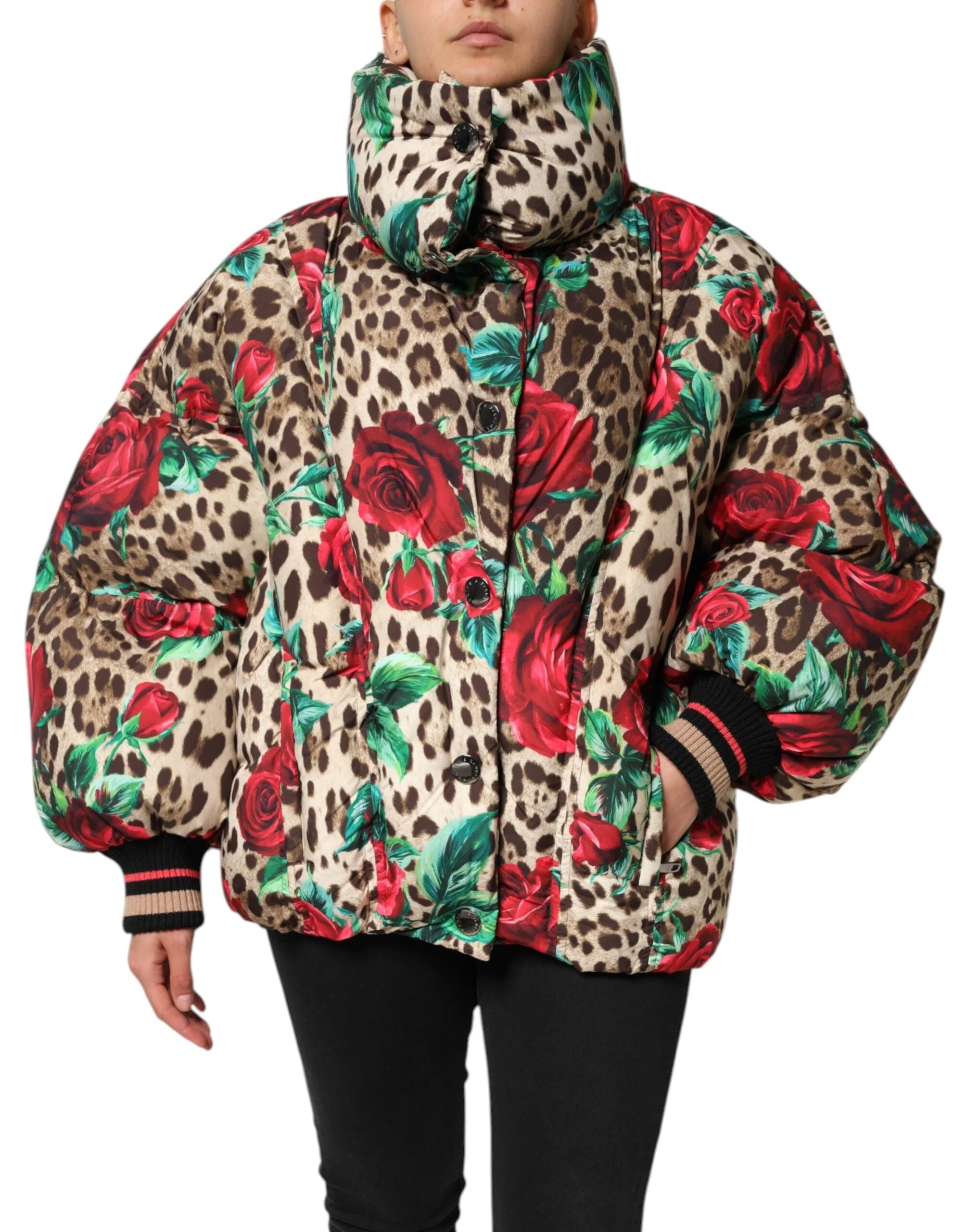 Dolce & Gabbana Multicolor Leopard Rose Puffer Quilted Jacket - IT40|S - Puffer Jackets