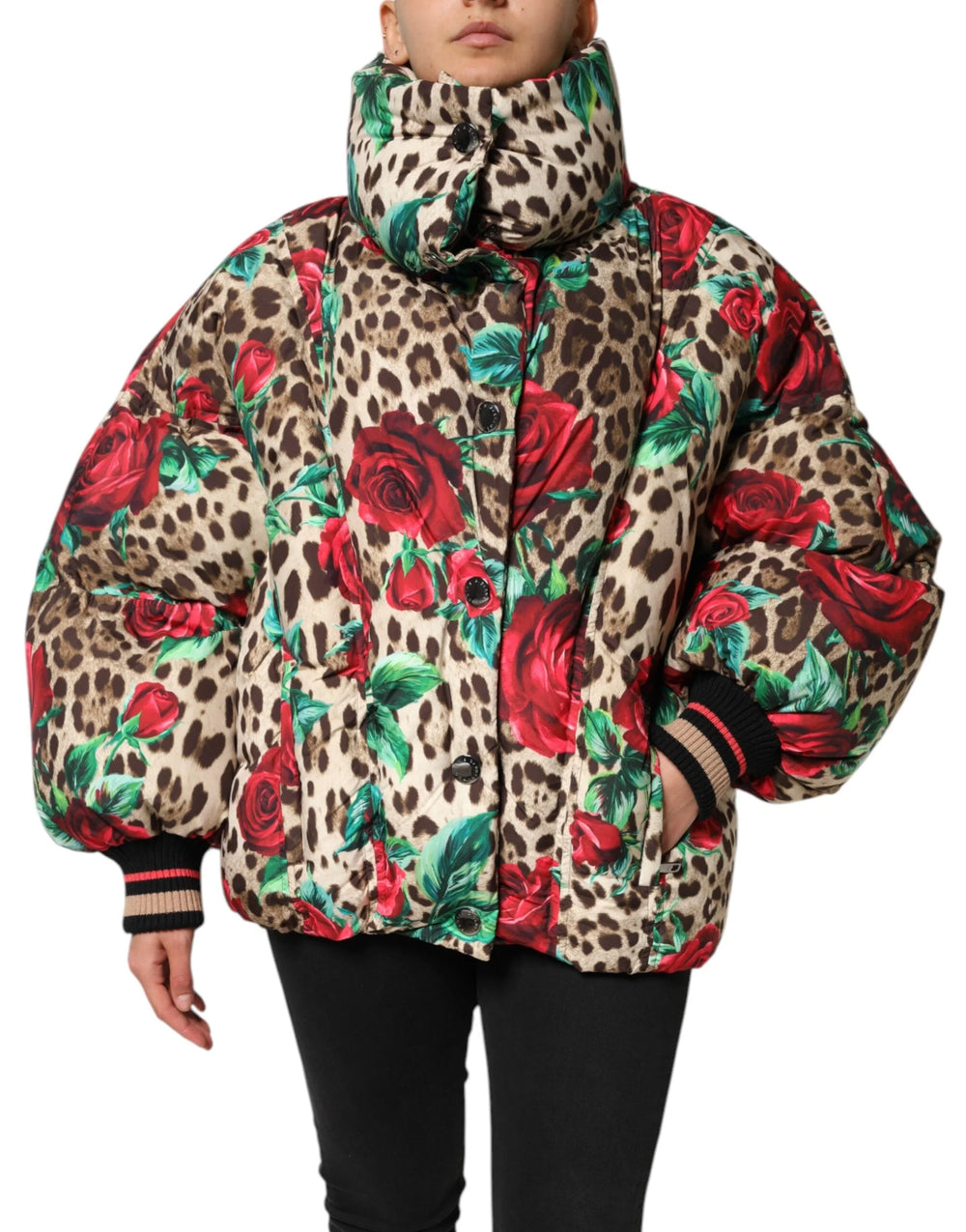 Dolce & Gabbana Multicolor Leopard Rose Puffer Quilted Jacket - IT40|S - Puffer Jackets