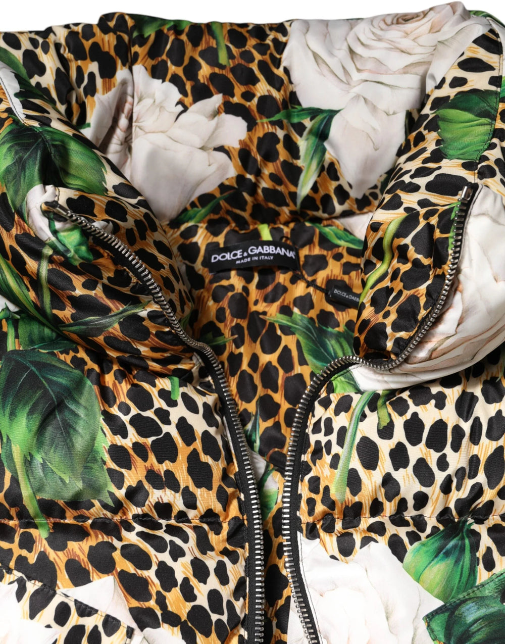 Dolce & Gabbana Multicolor Leopard Rose Puffer Quilted Jacket - IT40|S - Puffer Jackets