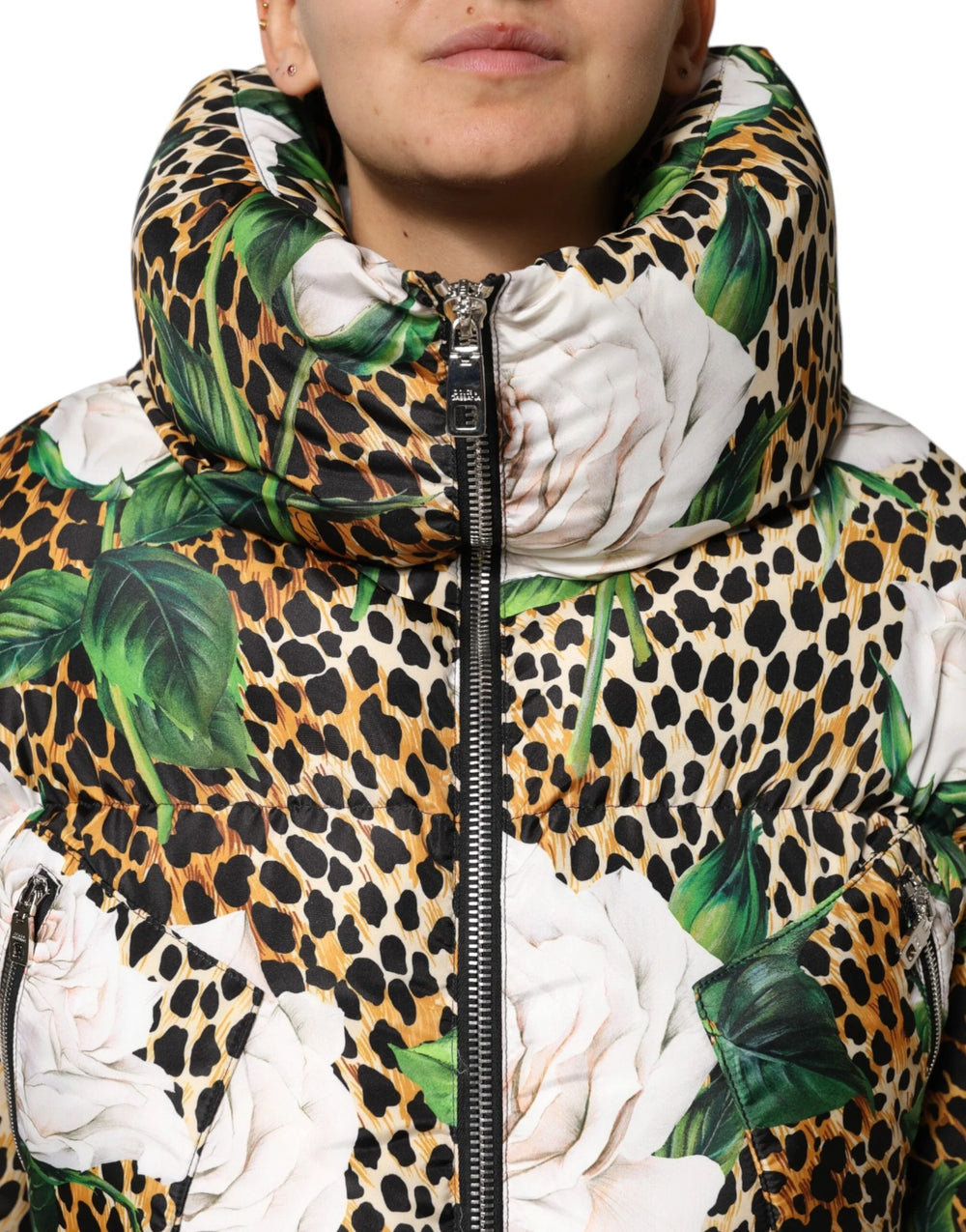 Dolce & Gabbana Multicolor Leopard Rose Puffer Quilted Jacket - IT40|S - Puffer Jackets