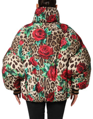 Dolce & Gabbana Multicolor Leopard Rose Puffer Quilted Jacket - IT40|S - Puffer Jackets
