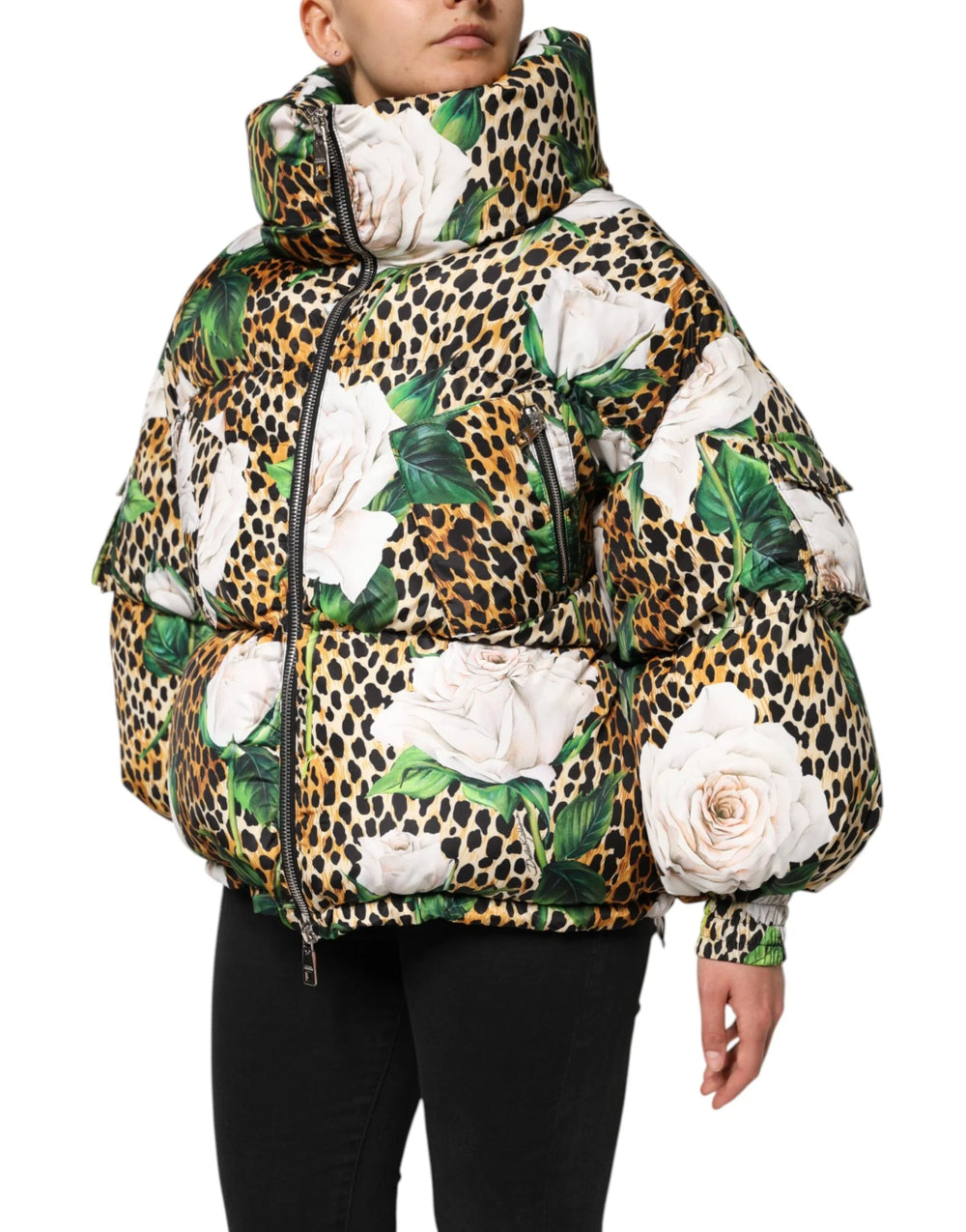 Dolce & Gabbana Multicolor Leopard Rose Puffer Quilted Jacket - IT40|S - Puffer Jackets