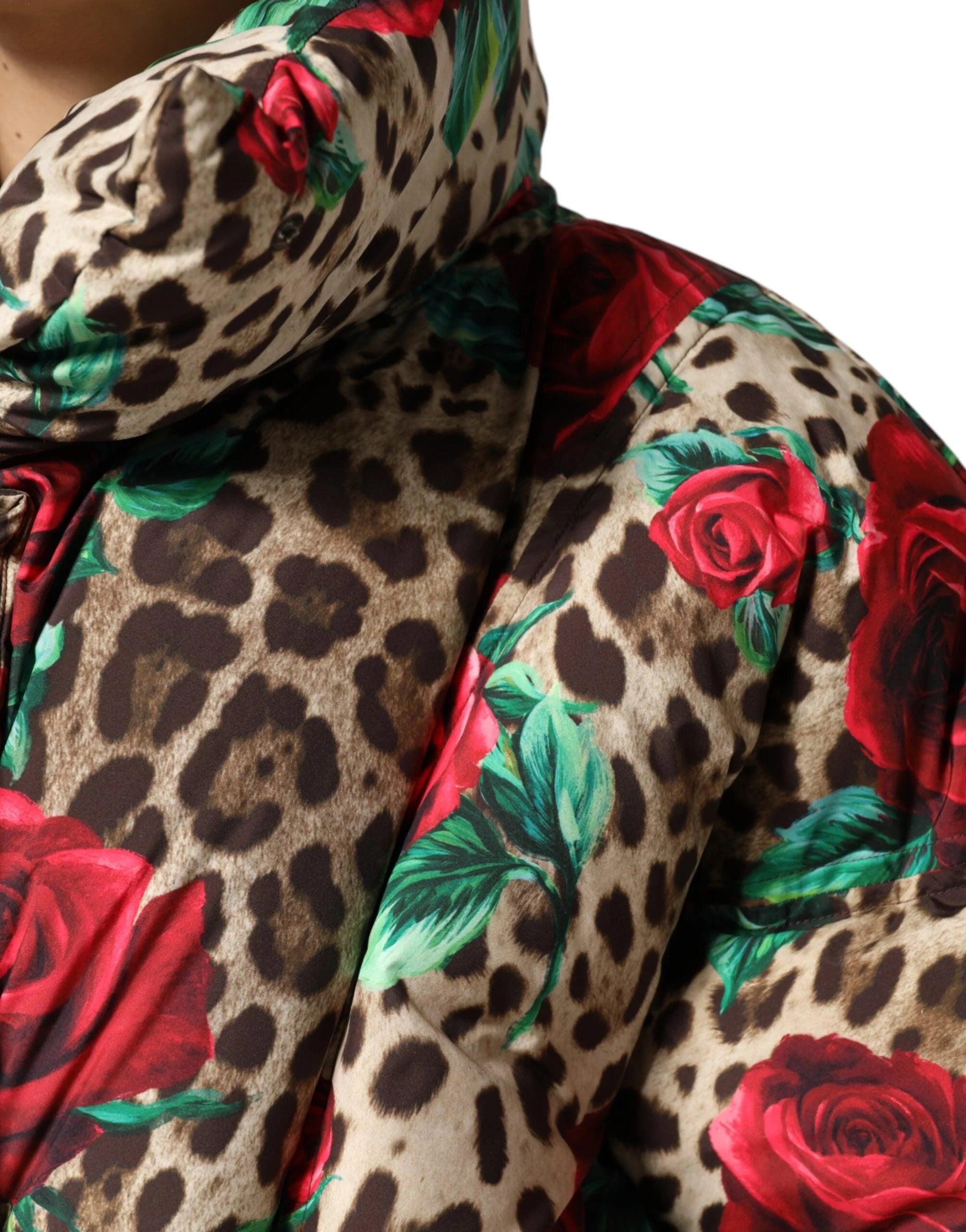 Dolce & Gabbana Multicolor Leopard Rose Puffer Quilted Jacket - IT40|S - Puffer Jackets