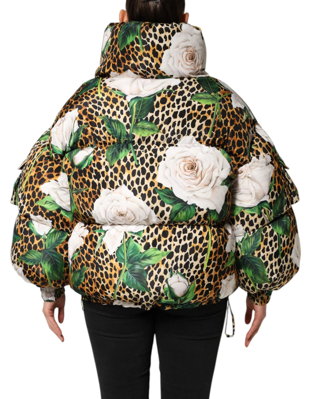 Dolce & Gabbana Multicolor Leopard Rose Puffer Quilted Jacket - IT40|S - Puffer Jackets