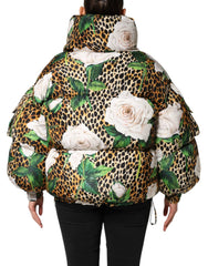 Dolce & Gabbana Multicolor Leopard Rose Puffer Quilted Jacket - IT40|S - Puffer Jackets