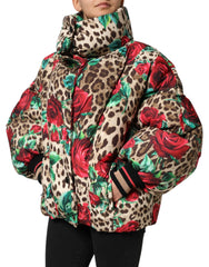 Dolce & Gabbana Multicolor Leopard Rose Puffer Quilted Jacket - IT40|S - Puffer Jackets