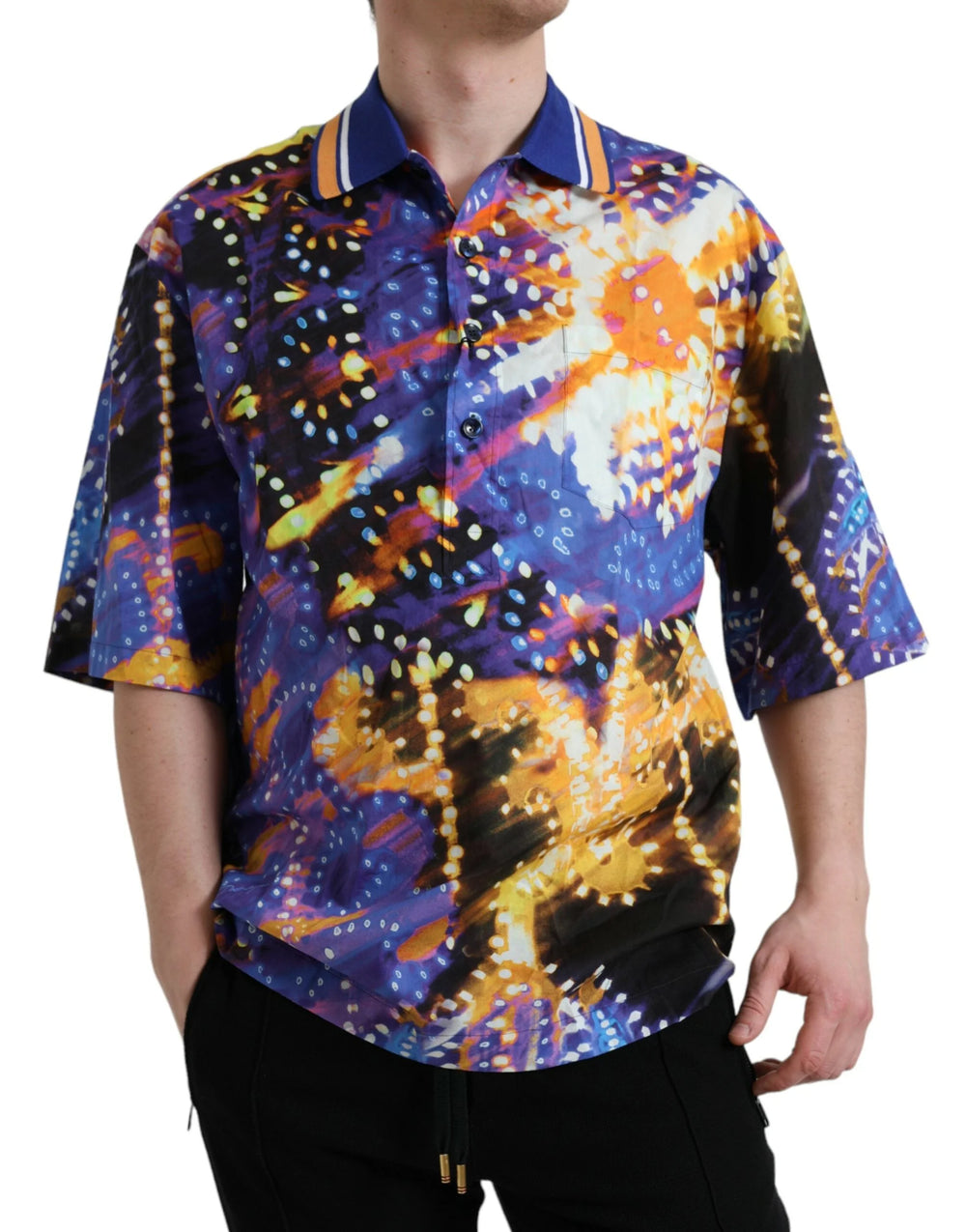 Dolce & Gabbana Multicolor Luminarie Print Cotton Casual Shirt - Polos