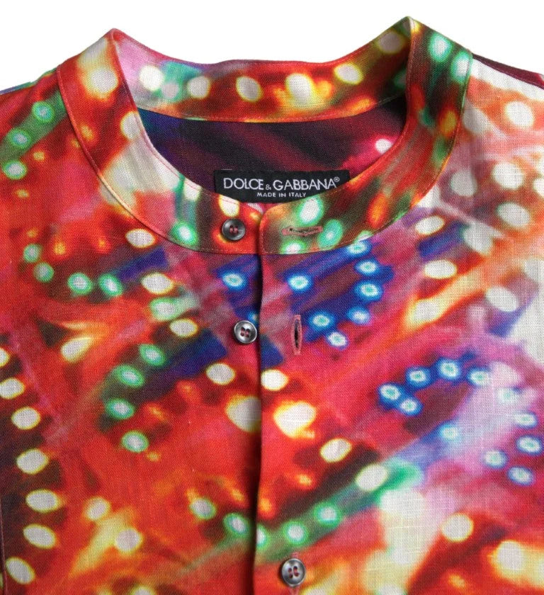 Dolce & Gabbana Multicolor Luminarie Print Linen Shirt - IT37 | XS - Shirts