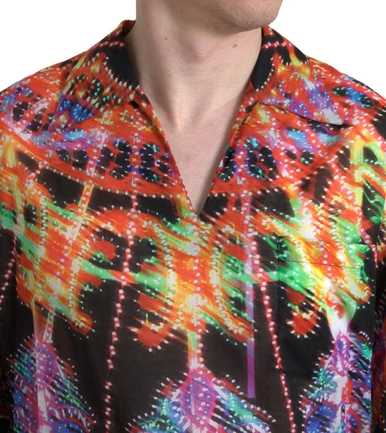 Dolce & Gabbana Multicolor Luminarie Print Men Cotton Shirt - IT39 | S - Polos