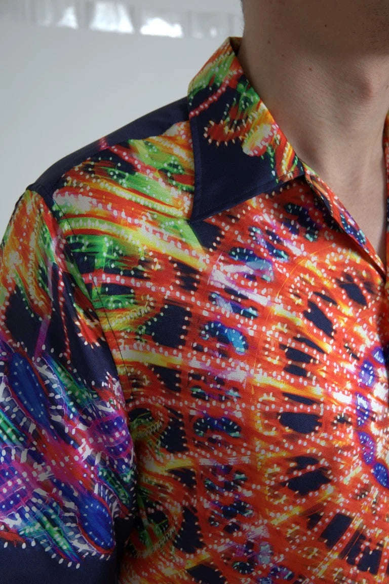 Dolce & Gabbana Multicolor Luminarie Print Men Shirt Silk - IT41 | L - Shirts
