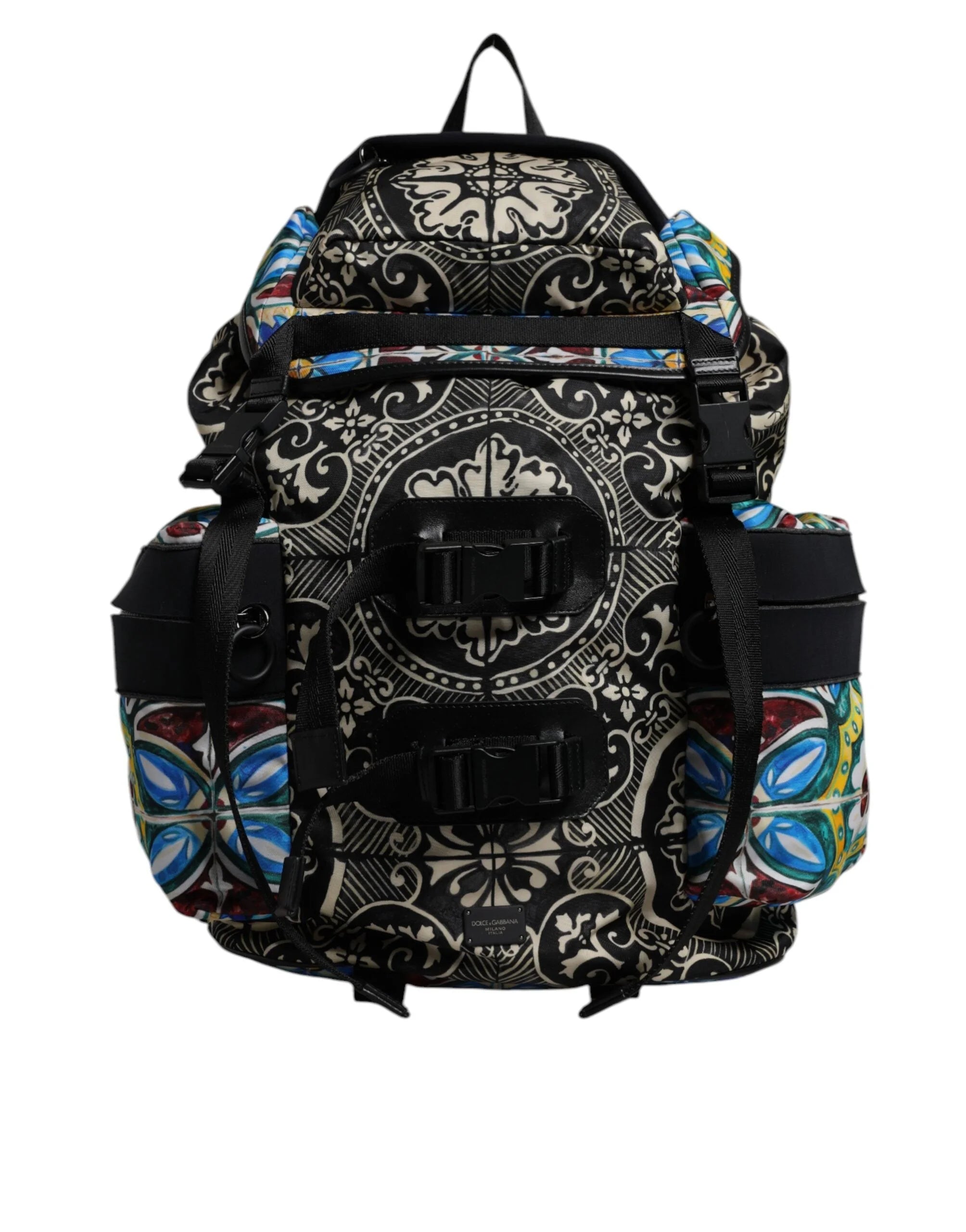 Dolce & Gabbana Multicolor Maiolica Print Nylon Backpack Bag - Backpacks