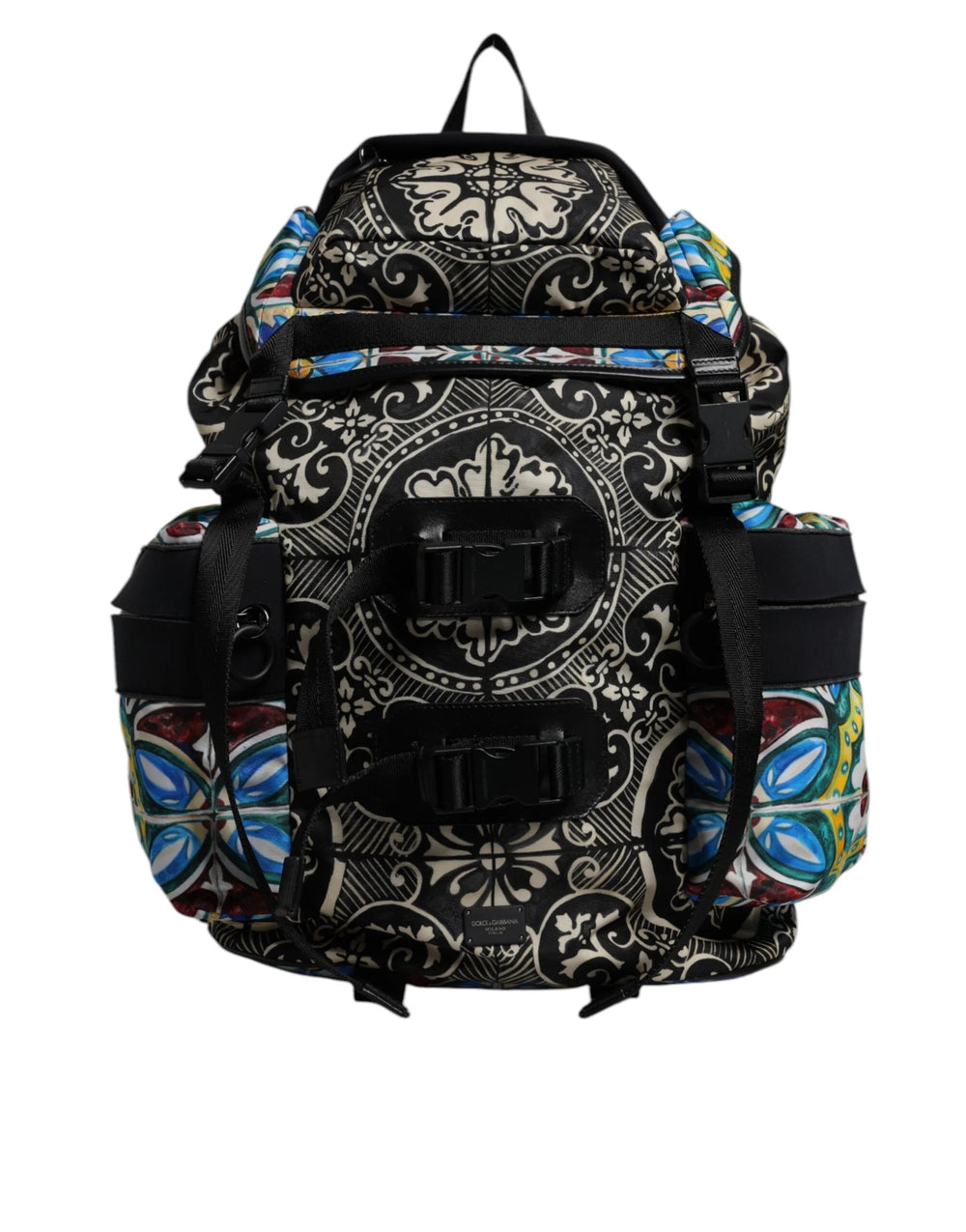 Dolce & Gabbana Multicolor Maiolica Print Nylon Backpack Bag - Backpacks