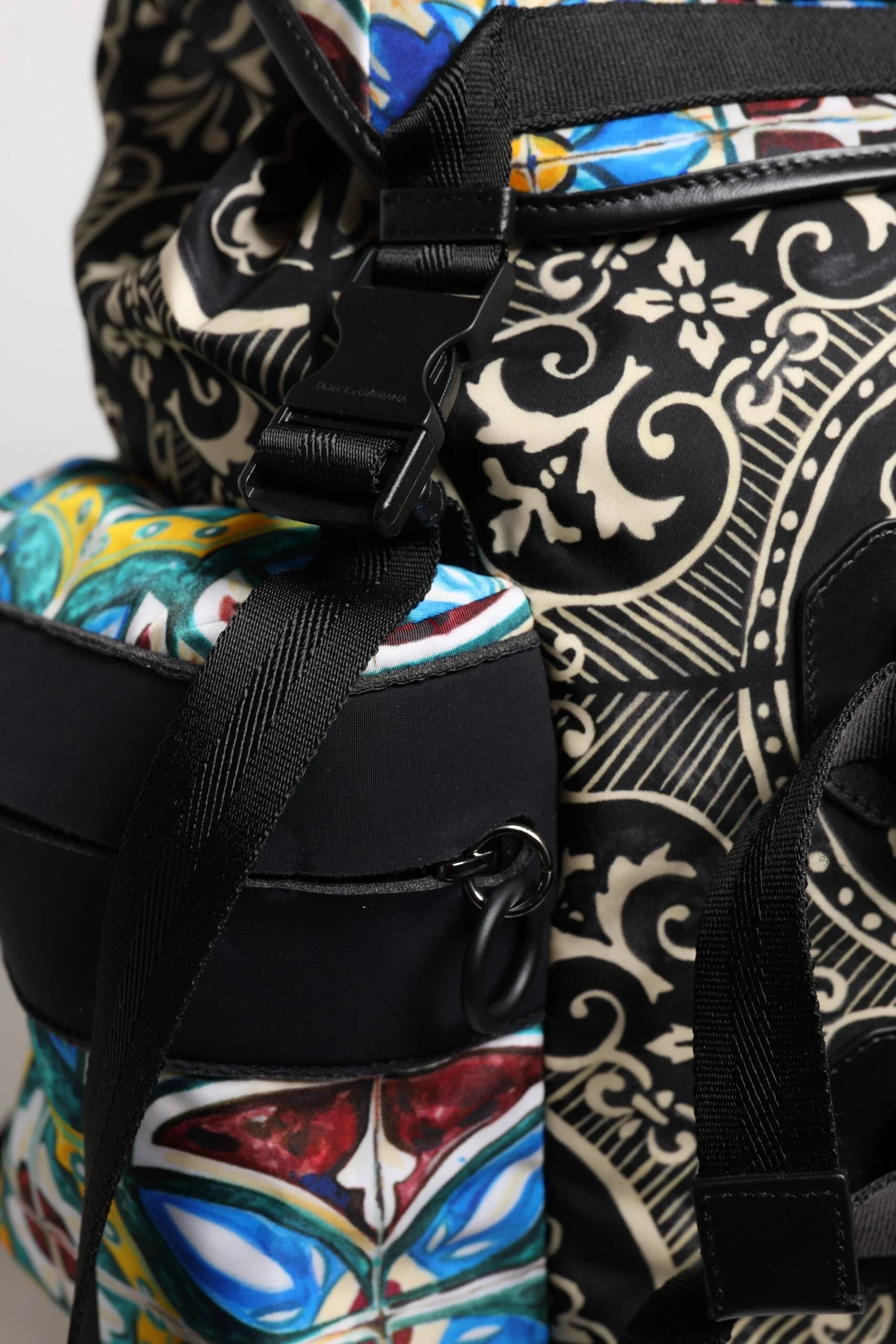 Dolce & Gabbana Multicolor Maiolica Print Nylon Backpack Bag - Backpacks