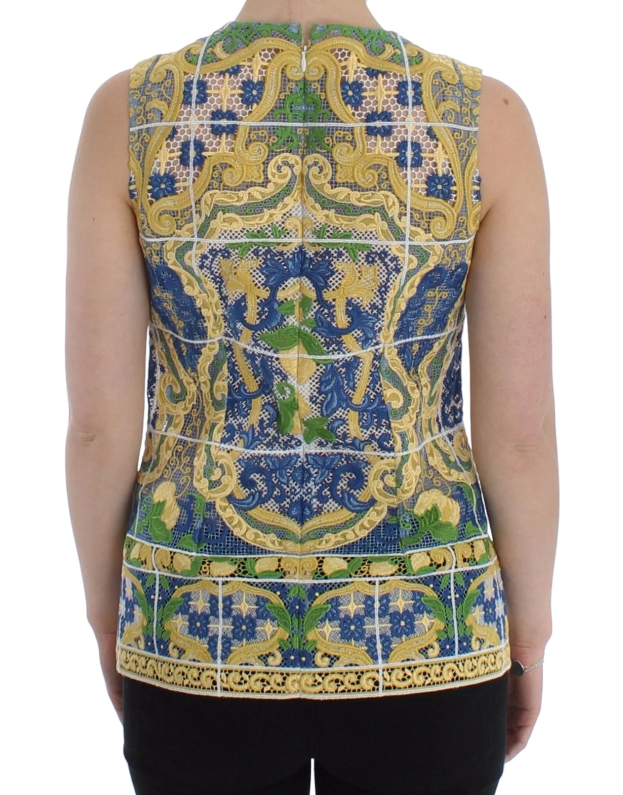Dolce & Gabbana Multicolor Majolica Embroidered Sweater - IT40|S - Tank Tops