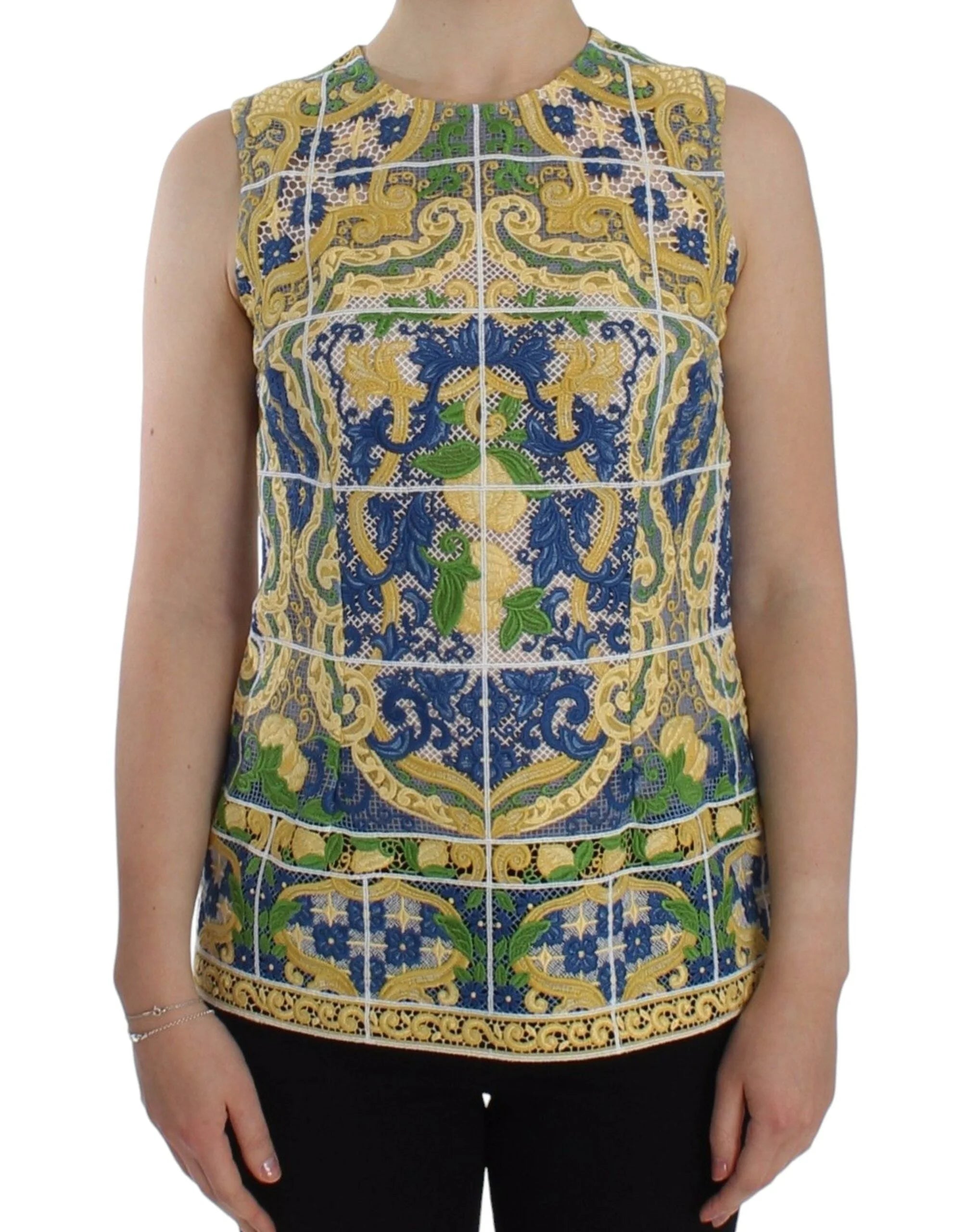 Dolce & Gabbana Multicolor Majolica Embroidered Sweater - IT40|S - Tank Tops