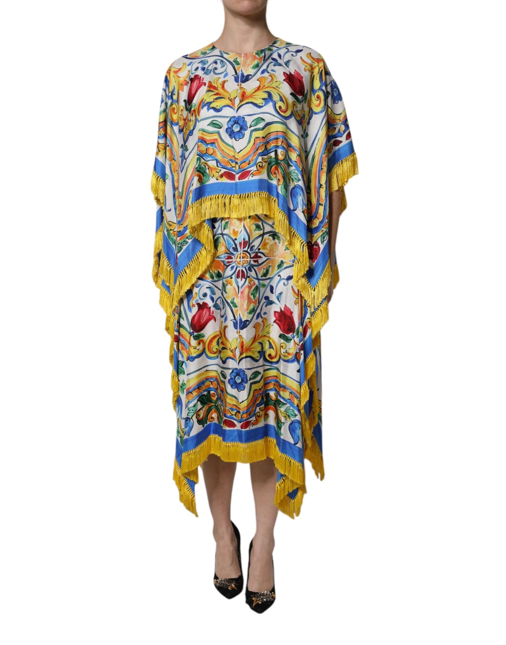 Dolce & Gabbana Multicolor Majolica Kaftan Short Sleeves Maxi Dress - Dresses