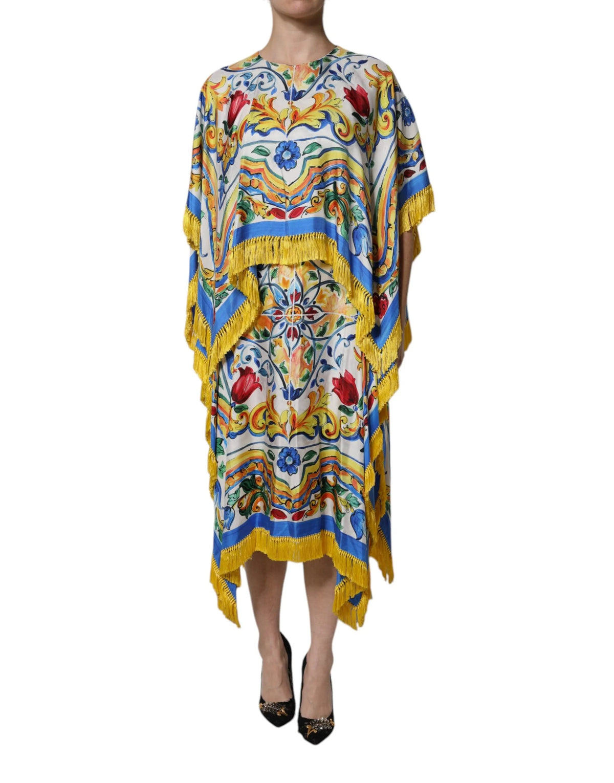 Dolce & Gabbana Multicolor Majolica Kaftan Short Sleeves Maxi Dress - Dresses
